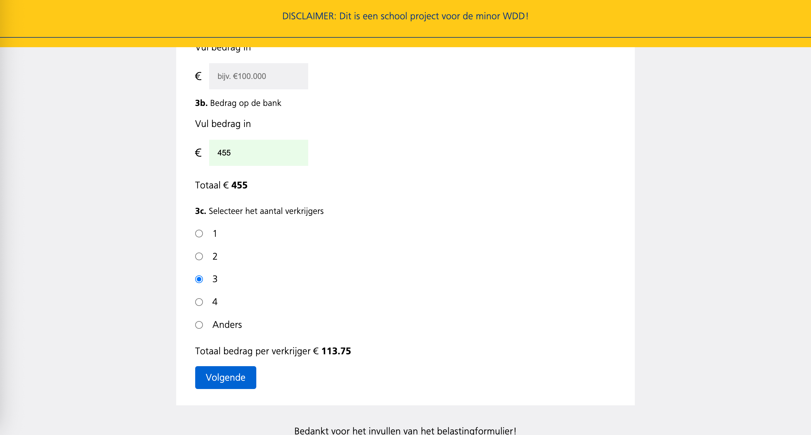Screenshot van het belastingformulier in NS huisstijl
